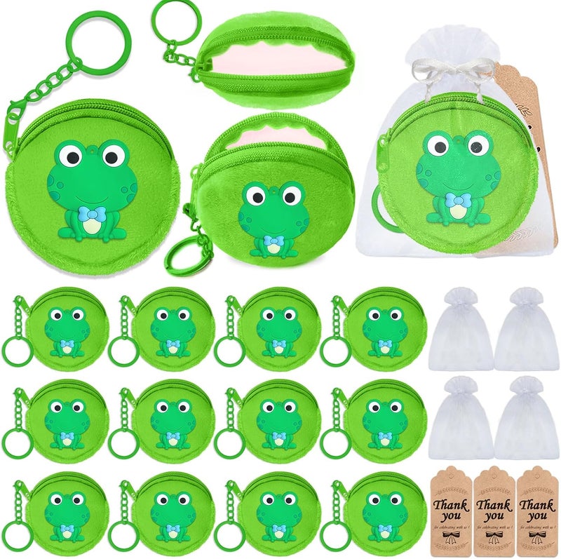 Elecrainbow 36 Pack Frog Change Purses Set Include 12 Wallets with Keyring,12 Thank You Tags and 12 Organza Bags for Green Frog Lover,Baby Shower,First Birthday Reptile Camping Decor,Green - Image 1